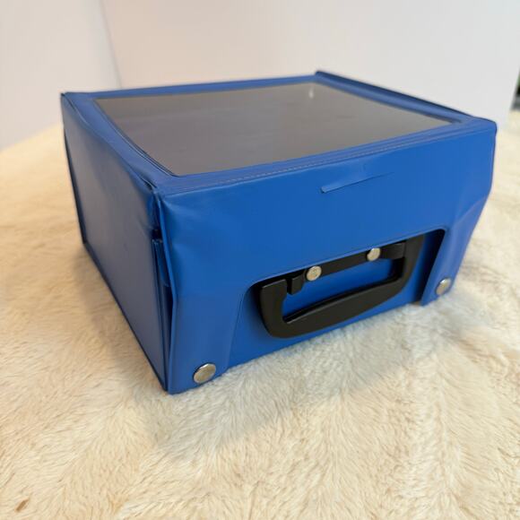 Vintage Blue Plastic Toy Storage Display Box Folding Carry Case Handle - Picture 1 of 11